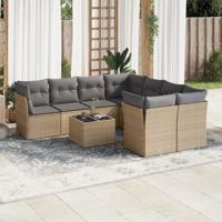 9-delige Loungeset met kussens poly rattan beige