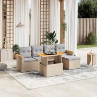 6-delige Loungeset met kussens poly rattan beige