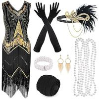 Roaring jaren '20 Jaren 1920 Cocktail jurk Vintage Jurk Flapper jurk Jurken Outfits Galajurken Kerst feestjurk The Great Gatsby Charleston Dames Pailletten Kwastje Veer Nieuwjaar Halloween Feest Lightinthebox - thumbnail