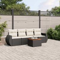 5-delige Loungeset met kussens poly rattan zwart