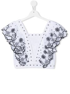 Monnalisa blouse crop volantée à fleurs - Blanc