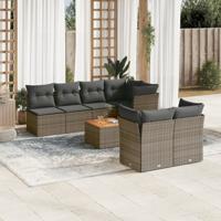 8-delige Loungeset met kussens poly rattan grijs