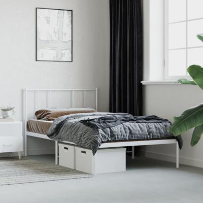 Bedframe met hoofdbord metaal wit 107x203 cm