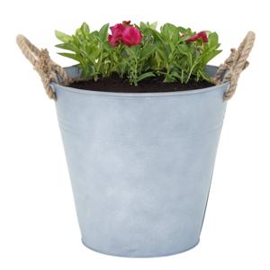 Mega Collections emmer/plantenpot Old Rope - zink - zilver - D30 X H29 cm - IJzeren emmer / teil