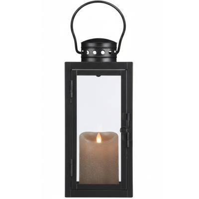 Lantaarn / Windlicht Arzilla / zwart - met LED stompkaars / taupe - wax - bewegende vlam