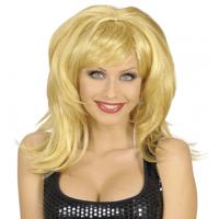 Carnaval verkleed pruik dames - eighties stijl - blond - lang haar en pony - thumbnail