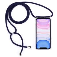 Vierhoek anti-val trasparent TPU mobiele telefoon geval met Lanyard voor iPhone 11 (donkerblauw)