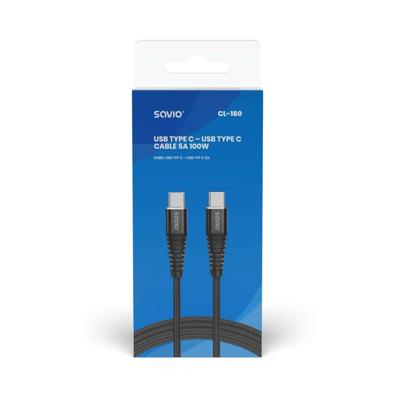 Savio CL-160 USB kabel 2 m USB 2.0 USB C - USB C Zwart