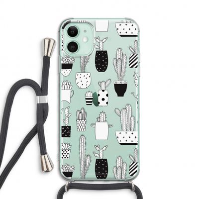 Cactusmotief: iPhone 11 Transparant Hoesje met koord