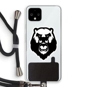 Angry Bear (white): Pixel 4 Transparant Hoesje met koord