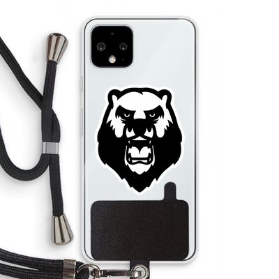 Angry Bear (white): Pixel 4 Transparant Hoesje met koord