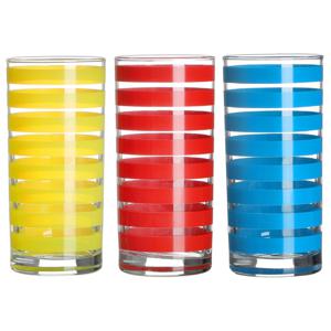 Drinkglazen Colorama - 3x - rood/geel/blauw - glas - 295 ml - gekleurd mix