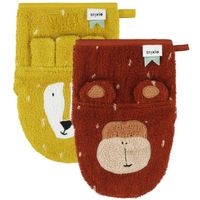 Trixie washandjes Mr. Lion / Mr. Monkey 22 cm katoen geel/rood - thumbnail