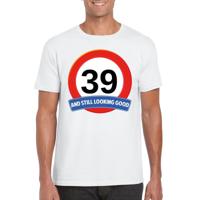 39 jaar and still looking good - t-shirt verkeersbord print - wit - heren - verjaardag