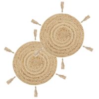 Set van 8x stuks ronde placemats raffia met franjes naturel 38 cm - thumbnail