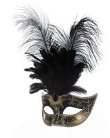 Venetiaanse masker grote veren muzieknoot zwart