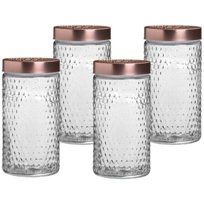 Voorraadpot/bewaarpot Blair - 4x - 1.5L - glas - koperen deksel - D12 x H22 cm