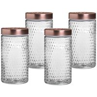 Voorraadpot/bewaarpot Blair - 4x - 1.5L - glas - koperen deksel - D12 x H22 cm