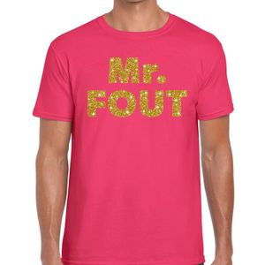 Mr. Fout gouden glitter tekst t-shirt roze heren - Foute party kleding