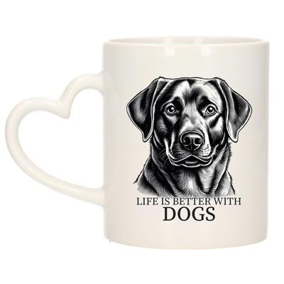 Cadeau mok voor honden liefhebbers - Labrador Retriever - wit met hartjes oor - keramiek - 300 ml