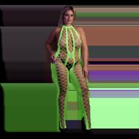 Ouch! by Shots Bodystocking met Halterneck - Plus Size - Neon Groen
