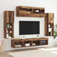 8-delige TV Wandunits met LED Oud Hout Bewerkt Hout