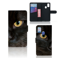Samsung Galaxy M21 | M30s Telefoonhoesje met Pasjes Zwarte Kat