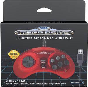 Retro-Bit - SEGA Mega Drive 8-Button USB Controller (Crimson Red)