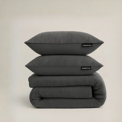 Dekbedovertrek Teddy Rib - Antraciet - Eenpersoons (140x200 Cm) - Antraciet Microvezel Teddy - Strepen - Fresh And Co - Dekbed-Discounter.nl