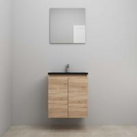 On-Line Badkamermeubelset - 60 cm - Voorgemonteerd - Greeploze Ladestructuur - Acryl Wastafel - 1 Kraangat - Spiegel - Eiken