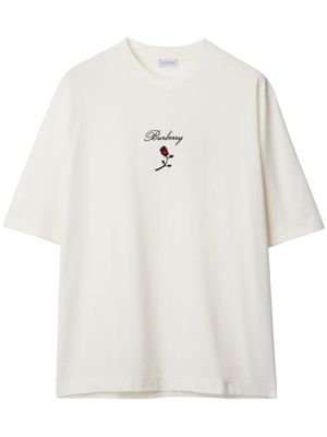 Burberry t-shirt en coton à rose floquée - Blanc