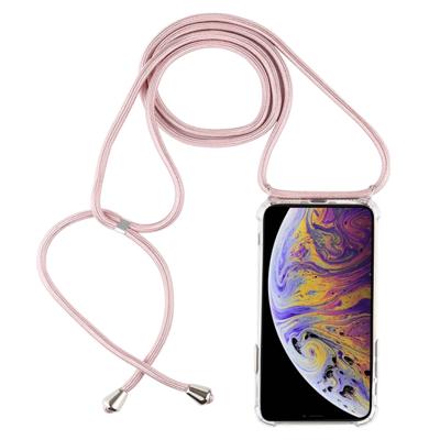 Vierhoek anti-val trasparent TPU mobiele telefoon geval met Lanyard voor iPhone XS Max (Rose goud)