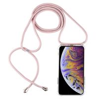 Vierhoek anti-val trasparent TPU mobiele telefoon geval met Lanyard voor iPhone XS Max (Rose goud)