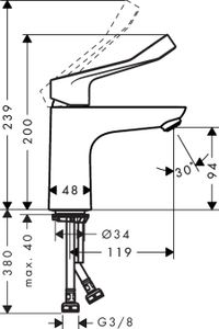 Wastafelkraan met Verlengde Greep Hansgrohe Focus Care Aangepast Sanitair Chroom (zonder waste)