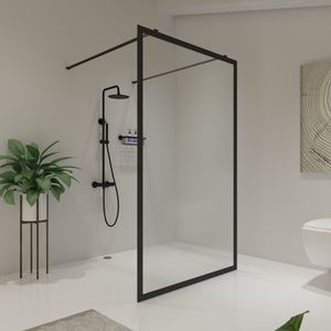 Vrijstaande douchewand SaniClear Block | 80x200 cm | Helder glas | Zwart mat beslag