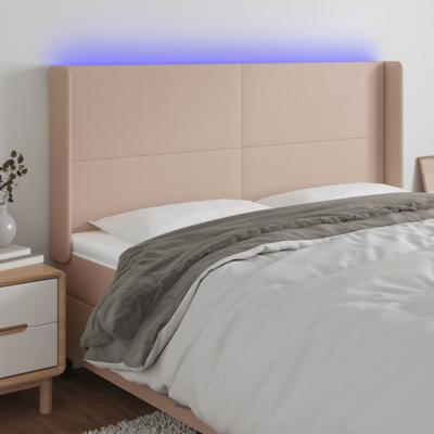 Hoofdbord LED 163x16x118/128 cm kunstleer cappuccinokleurig