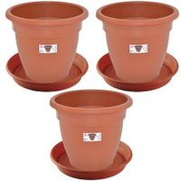 3x stuks bloempotten met onderschaal terra cotta rond diameter 35 cm