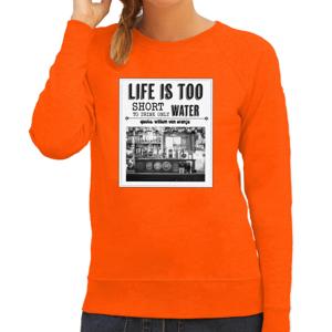 Koningsdag sweater voor dames - vintage poster - oranje - oranje feestkleding