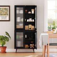 Keuken Kast Hoog 178,5 cm Keukenkast met 4 Transparante Deuren & Verstelbaar Rek Zwart