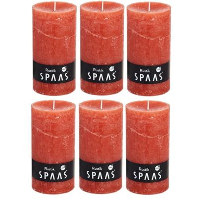 Spaas rustieke cilinderkaars/stompkaars - 6x - oranje - 7 x 13 cm - 60 branduren