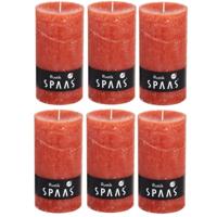 Spaas rustieke cilinderkaars/stompkaars - 6x - oranje - 7 x 13 cm - 60 branduren