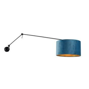 QAZQA Wandlamp zwart met velours kap blauw 35 cm verstelbaar - Blitz