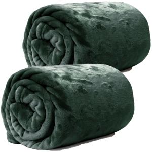 Enzo Fleece deken/plaid - 2x - dennen groen - polyester - 130 x 180 cm