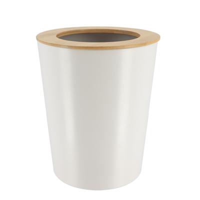 Tendance Badkamer prullenbak/afvalbak 103 series - wit - 5 liter - 20 x 25 cm - metaal/bamboe hout