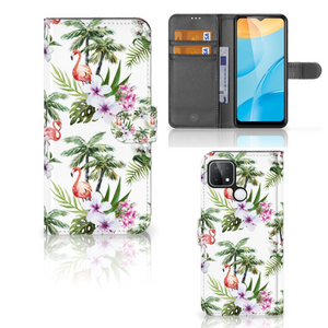 OPPO A15 Telefoonhoesje met Pasjes Flamingo Palms