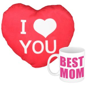 Best Mom mok/beker 300 ml incl. sierkussentje hart vorm 15 cm