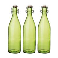 Bormioli rocco waterfles met beugeldop - 4x stuks - groen transparant - 1000 ml - Giara home deco fl