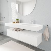 Mondiaz Alan badmeubel 150 cm talc 2 lades vrijhangend wastafel rechts 1 kraangat wit