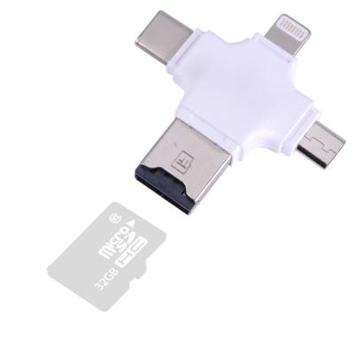 4 in 1 USB-C / Type-C & USB 2.0 & Micro USB & 8 Pin TF Kaartlezer voor MacBook, PC, Laptop, Smartphone met OTG functie, ondersteunt FAT32 & exFAT Wit