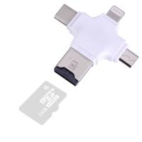 4 in 1 USB-C / Type-C & USB 2.0 & Micro USB & 8 Pin TF Kaartlezer voor MacBook, PC, Laptop, Smartphone met OTG functie, ondersteunt FAT32 & exFAT Wit